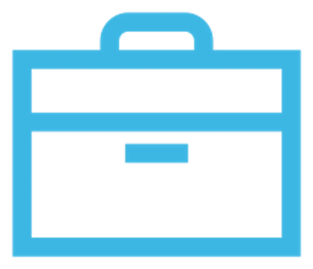 Ein blaues Icon einer stilisierten Aktentasche, die symbolisch für den Beruf steht und im Kontext der Berufsunfähigkeitsversicherung verwendet werden kann.