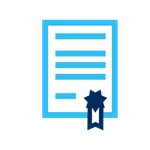 Ein stilisiertes blaues Zertifikat mit einem dunkelblauen Siegel, das als Icon für Garantie und Sicherheit dient, speziell für Interessenten einer Berufsunfähigkeitsversicherung. Das Zertifikat enthält horizontale Linien, die Text darstellen sollen und die Aufmerksamkeit von potenziellen Interessenten auf die Vorteile und Absicherungsmöglichkeiten einer Berufsunfähigkeitsversicherung lenken.