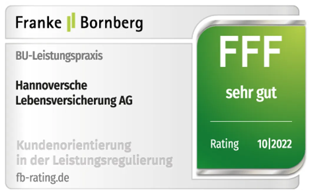 Berufsunfähigkeitsversicherung Leistungspraxisrating von Franke und Bornberg: FFF Note "sehr gut" Berufsunfähigkeitsversicherung Leistungspraxisrating von Franke und Bornberg: FFF Note "sehr gut"