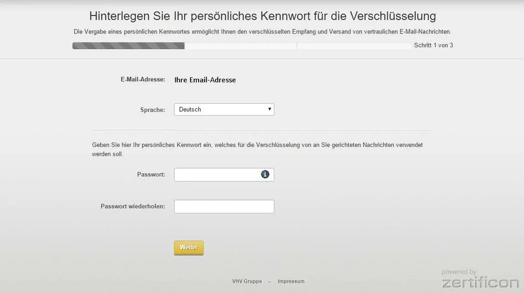 Einmalige Vergabe des persönlichen Kennwortes