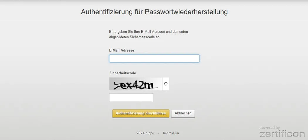 Authentifizierung für die Passwortwiederherstellung