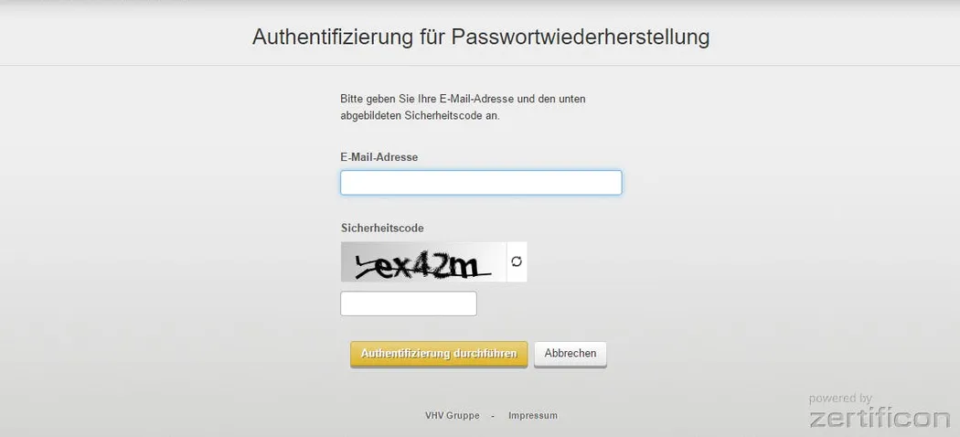 Authentifizierung für die Passwortwiederherstellung Authentifizierung für die Passwortwiederherstellung