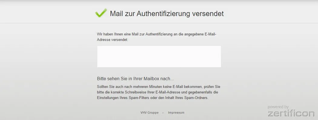 E-Mail zur Authentifizierung versendet