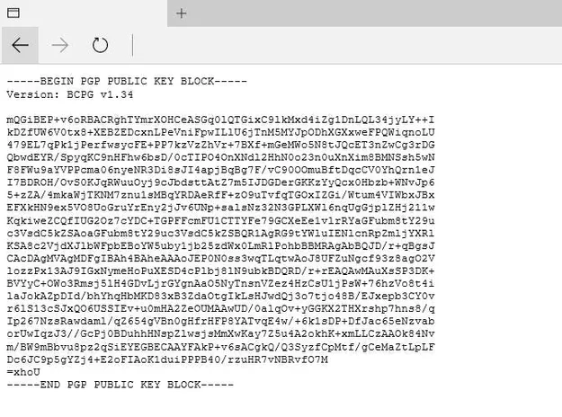 Das Beispielbild zeigt einen PGP-Key-Block in einem Texteditor. Der Schlüssel beginnt mit "BEGIN PGP PUBLIC KEY BLOCK" und endet entsprechend. Die Hannoverschen PGP-Keys sind in kryptografischer Form dargestellt.