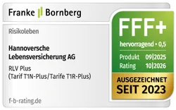 Signet des Risikolebensversicherungstarif Plus ausgezeichnet von Franke und Bornberg mit der Note hervorragend