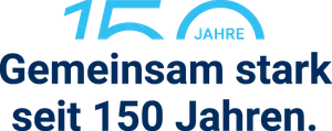Das Jubiläumslogo der Hannoversche: 150 Jahre Hannoversche, Gemeinsam stark seit 150 Jahren