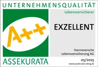 Assekurata-Siegel für Unternehmensqualität Lebensversicherer mit der Bewertung "Assekurata EXZELLENT" für die Hannoversche Lebensversicherung AG.