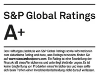 Eine Bewertung von S&amp;P Global Ratings mit der Note A+. Es erklärt, dass Ratings wie diese von Standard and Poor's die Finanzkraft, etwa der Hannoversche Versicherung, beurteilen.